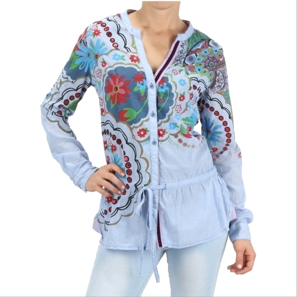 Desigual Multicolored Drawstring  waist button down‎ shirt
